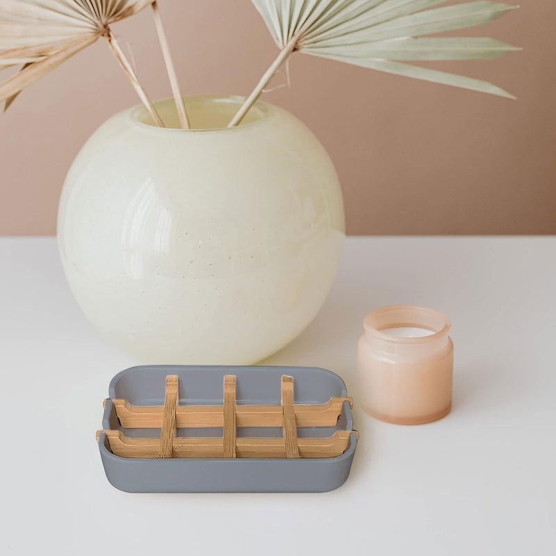 Aoheuo Modern Bamboo Fiber soap Holder and soap Dish Combination (Removable), Gray, 5.12 Long by 3 Wide, 0.98 inches high, Used in Kitchens, bathrooms, and bar Sinks - Image 3